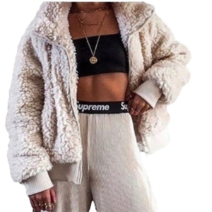 Jacket Faux Shearling cropped Bomber Cream Neutral color Size XS ZARA